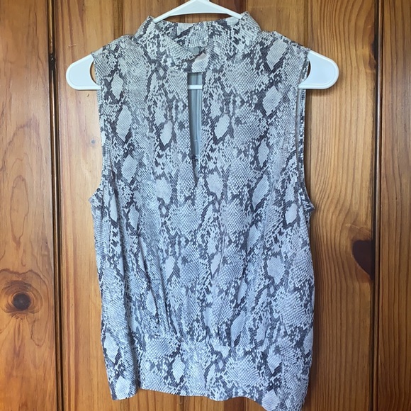 Frame Stylish Python Silk Sleeveless top with keyhole front. Chic and Lux style. - Picture 3 of 9